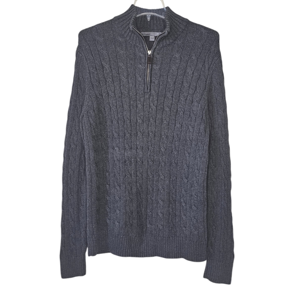 Old Navy Gray Pullover Cable Knit Collared Quarter Zip Size Medium